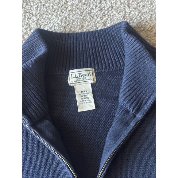 LL Bean Mens XL Tall Navy Blue 1/4 Zip Pullover Sweater Navy Blue Chunky - Picture 3 of 8